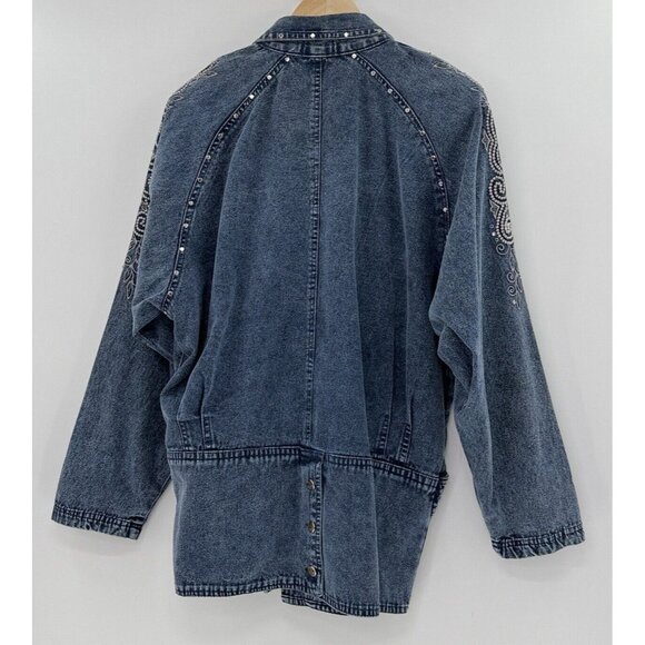 Vtg Side Roll Studded Embroidered Jacket Denim Studded Pocket Button One Sz Flaw - Picture 2 of 16